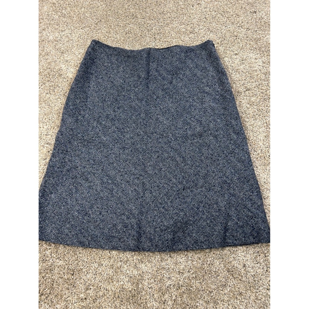 Brooks Brothers Women Navy Blue Herringbone Wool Blend A-Line Skirt Size 8 #0786